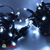 Гирлянда Нить 10 м., 100 LED, холодный белый, без мерцания, черный резиновый провод (Каучук), с защитным колпачком. 06-3149