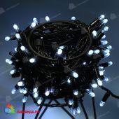 Гирлянда Нить 10 м., 100 LED, 24B, холодный белый, с мерцанием, черный ПВХ провод с защитным колпачком. 06-3087