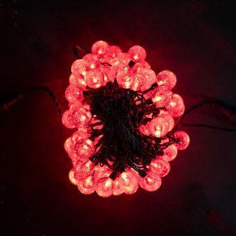 Гирлянда нить с насадками ШАРИКИ D23мм, 10м., 100 LED, Красный, черный ПВХ провод. 04-3204