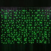 Гирлянда светодиодный занавес, 2х1,5м., 300 LED, облегченный, зеленый, без мерцания, прозрачный ПВХ провод. 07-3273